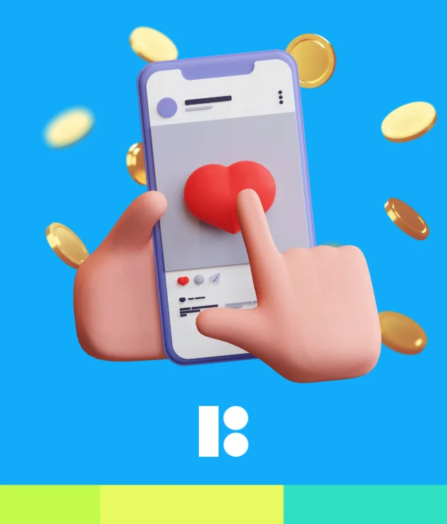 Ilustração 3D de coração e interação em um celular